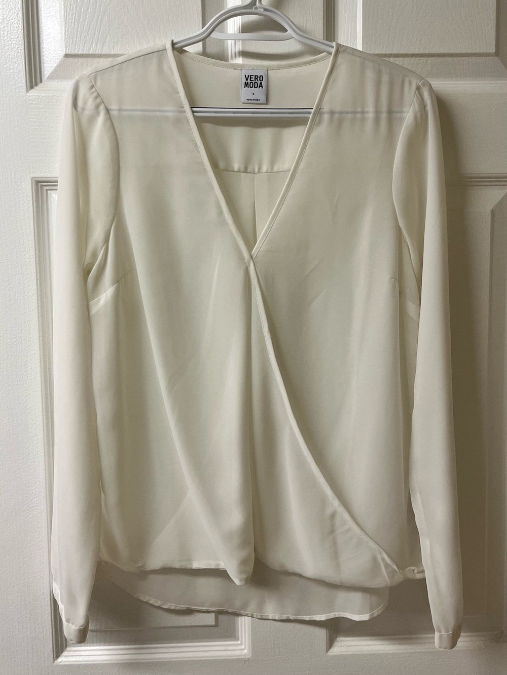 Cream Coloured Faux Wrap Blouse sz S